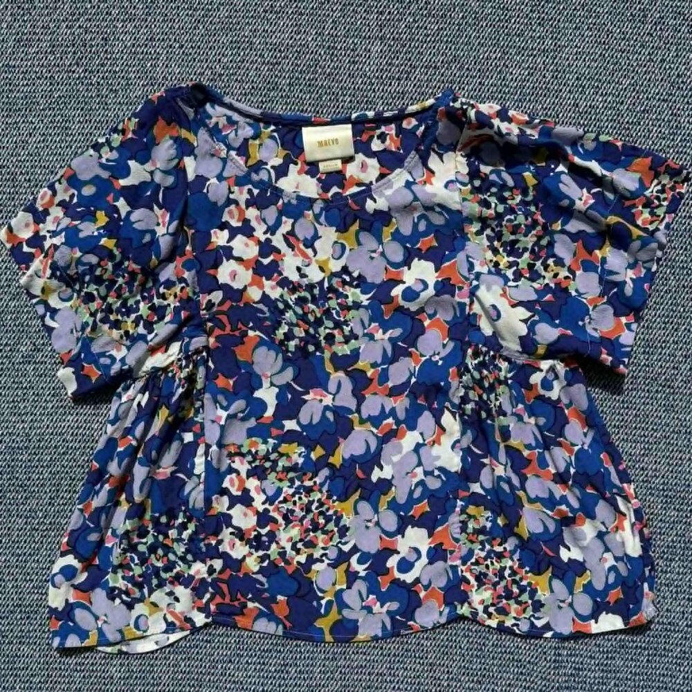 Maeve Medium Floral Print Viscose Blouse With Short Sleeves & Loose Fit